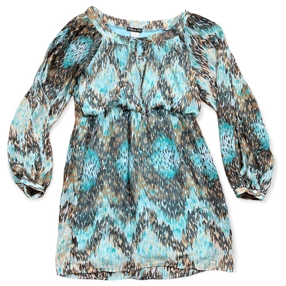 Twenty-Six Brand Abstract Print Layered Open Sleeve Dress sz 7 - Picture 3 of 14